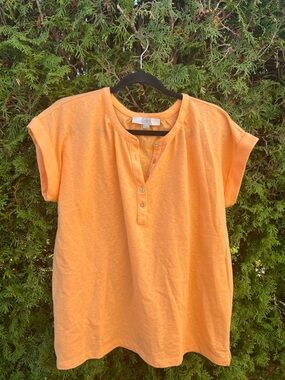 LOFT Orange Short Sleeve Henley Tee